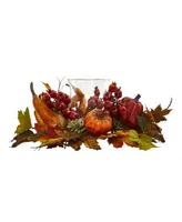 Nearly Natural Pumpkin, Gourd, Berry and Maple Leaf Artificial Arrangement Candelabrum