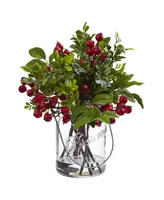 Nearly Natural Berry Boxwood in Glass Jar