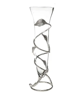 Classic Touch Removable Glass Vase with Nickel Leaf Design Base