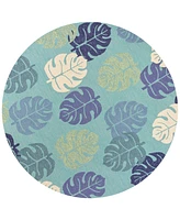 Kas Harbor Palms 4228 Turquoise 7'6" Indoor/Outdoor Round Area Rug