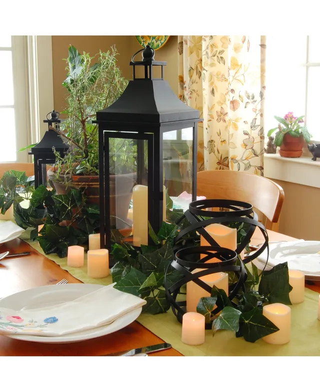 Metal Lantern with Battery Operated Candle - Black Tapered - LumaBase