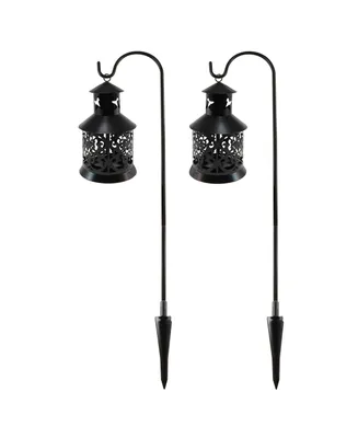 Lumabase Set of 2 Black Metal Lantern Candle Holder and 30" Shepherd's Hook