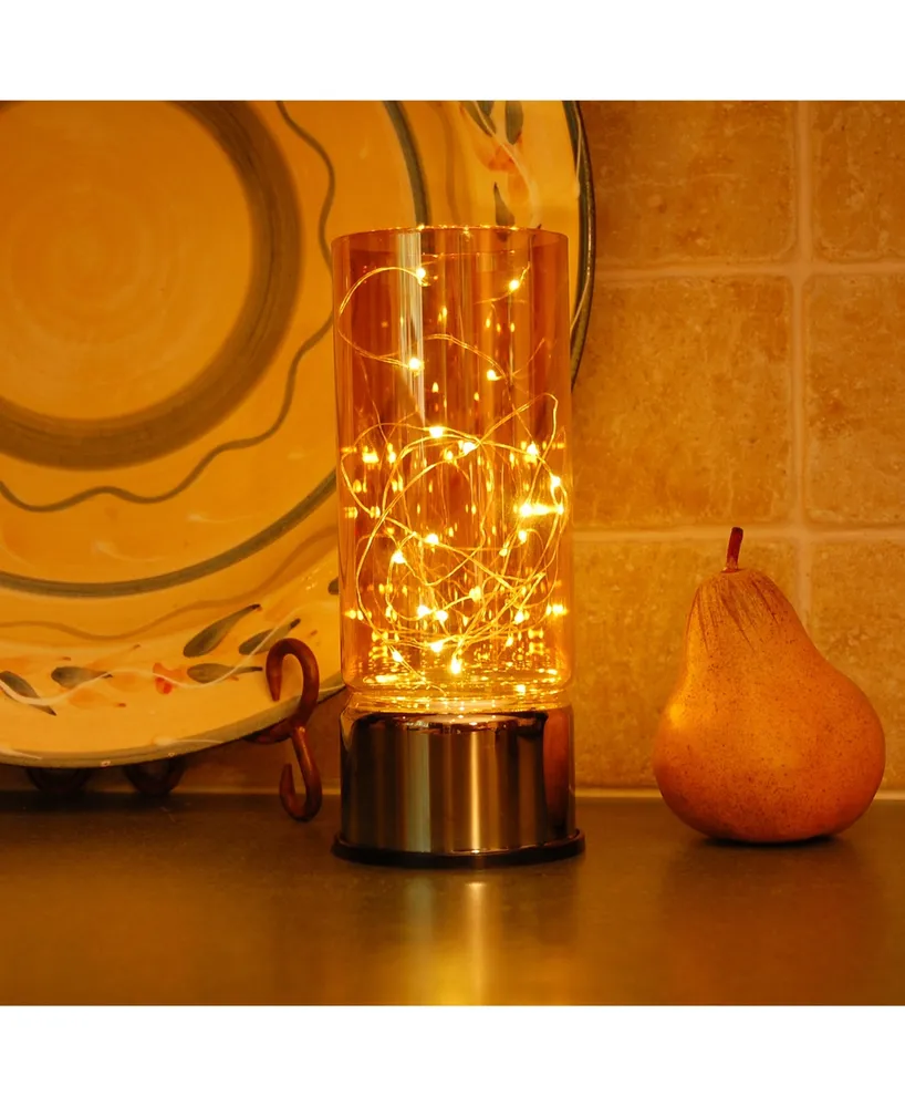 Lumabase Amber Glass Lantern with Mini String Lights