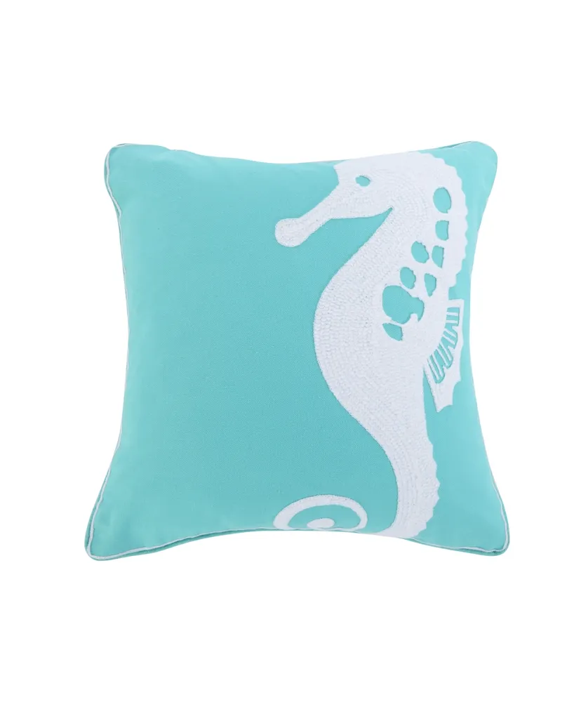 Levtex Del Rey Seahorse Embroidered Decorative Pillow, 18" x 18"