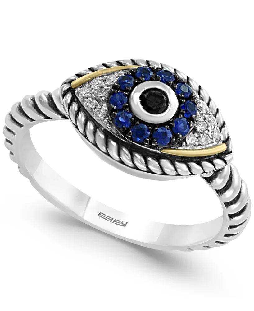 Sapphire (1/5 ct. t.w.) and Diamond (1/6 ct. t.w.) Evil Eye Ring in Sterling Silver & 18k Yellow Gold