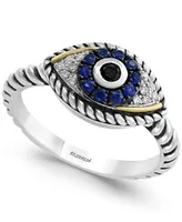 Sapphire (1/5 ct. t.w.) and Diamond (1/6 ct. t.w.) Evil Eye Ring in Sterling Silver & 18k Yellow Gold