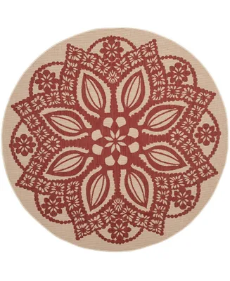 Safavieh Courtyard CY6139 Beige and Red 6'7" x 6'7" Sisal Weave Round Outdoor Area Rug