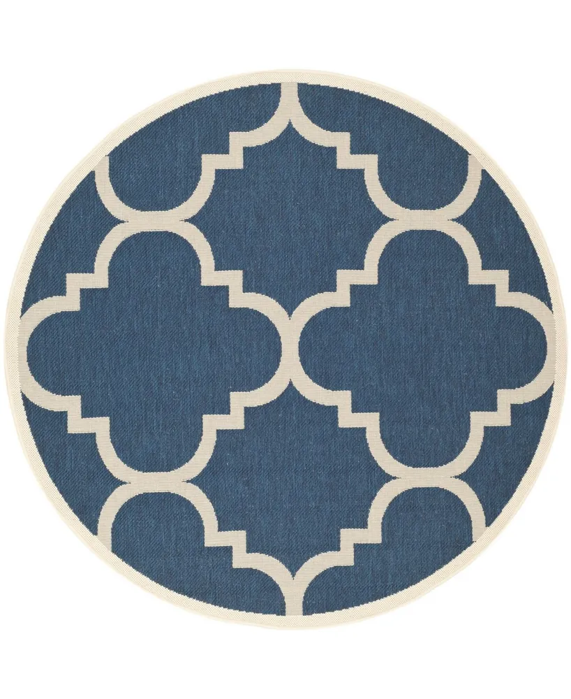 Safavieh Courtyard CY6243 Navy and Beige 5'3" x 5'3" Sisal Weave Round Outdoor Area Rug