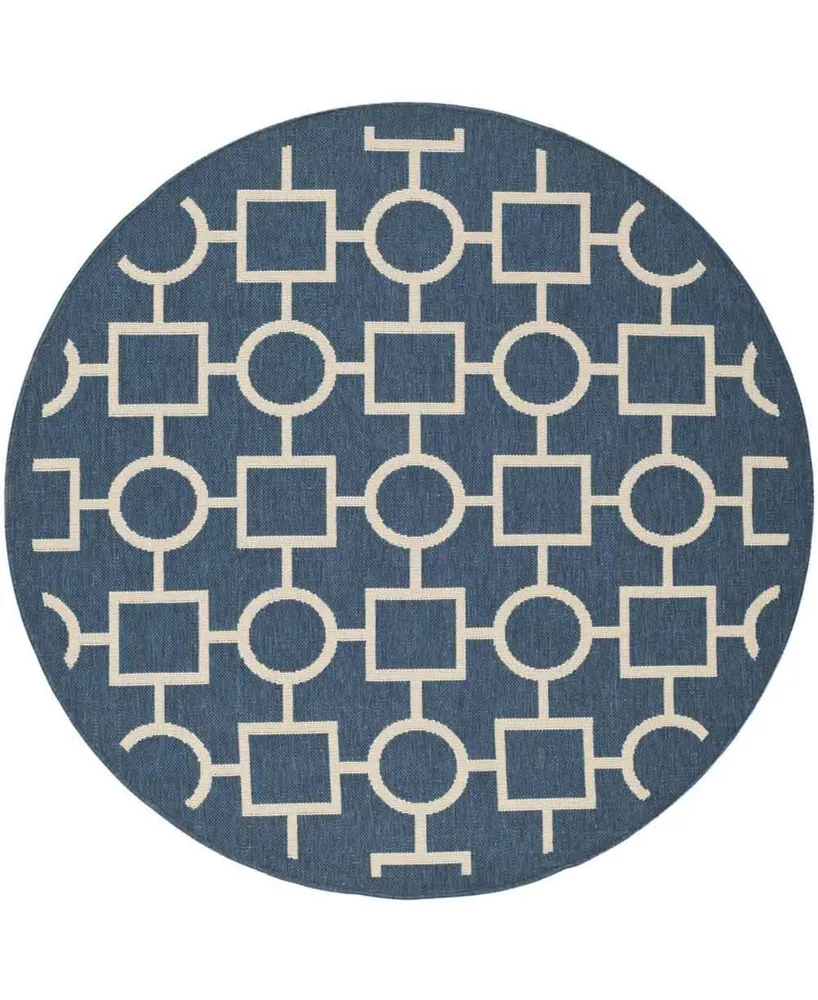 Safavieh Courtyard CY6925 Navy and Beige 5'3" x 5'3" Sisal Weave Round Outdoor Area Rug