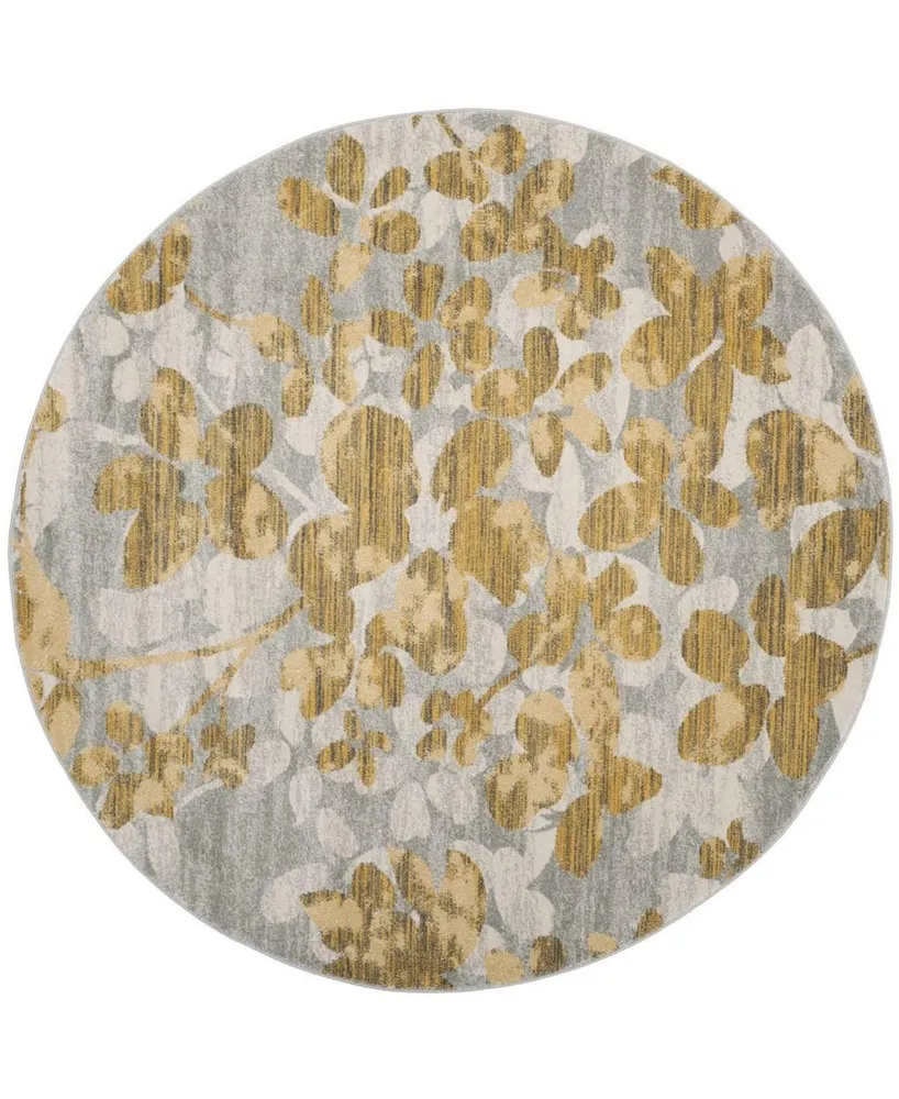 Safavieh Evoke EVK236 Gray and Gold 6'7" x 6'7" Round Area Rug