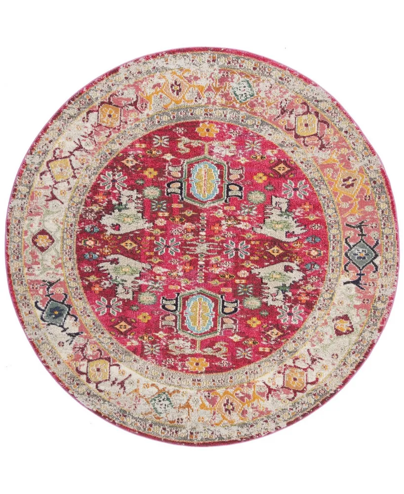 Safavieh Monaco MNC256 Fuchsia and Light Gray 6'7" x 6'7" Round Area Rug