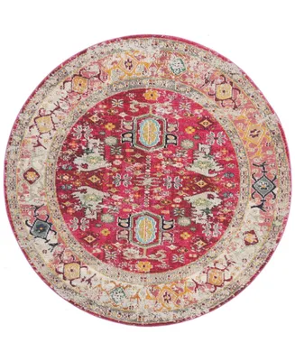 Safavieh Monaco MNC256 Fuchsia and Light Gray 6'7" x 6'7" Round Area Rug