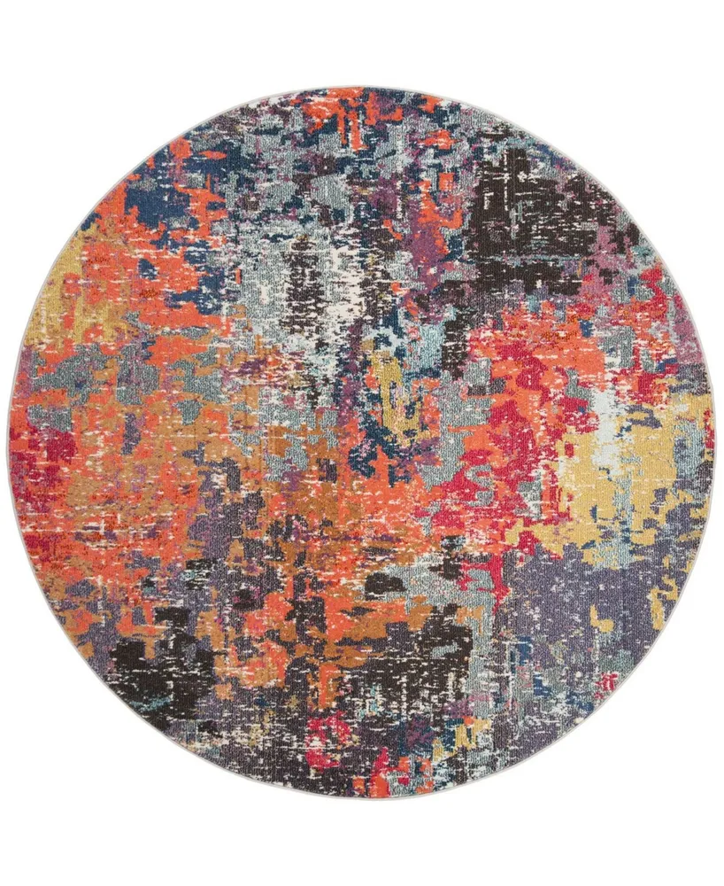 Safavieh Monaco MNC266 Blue and Orange 6'7" x 6'7" Round Area Rug