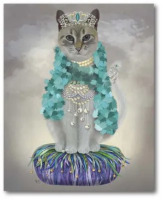 Courtside Market Grey Cat with Bells Full Gallery-Wrapped Canvas Wall Art - 16" x 20"