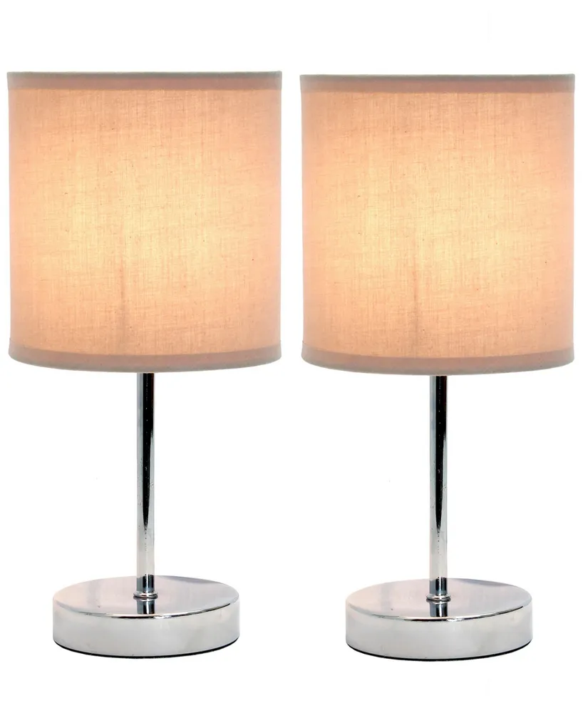 Simple Designs Chrome Mini Basic Table Lamp with Fabric Shade 2 Pack Set