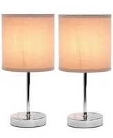 Simple Designs Chrome Mini Basic Table Lamp with Fabric Shade 2 Pack Set