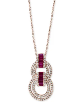 Effy Ruby (5/8 ct. t.w.) & Diamond (1/2 ct. t.w.) 18" Pendant Necklace in 14k Rose Gold