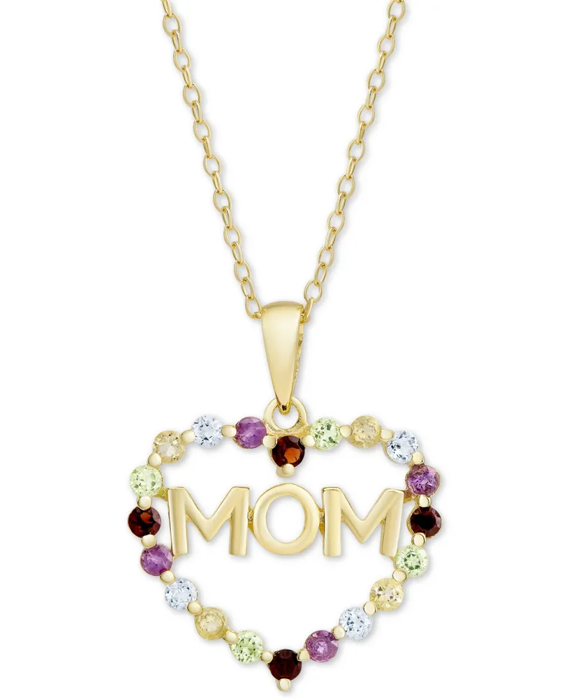 Multi-Gemstone Mom Heart 18" Pendant Necklace (7/8 ct. t.w.) in 18k Gold-Plated Sterling Silver