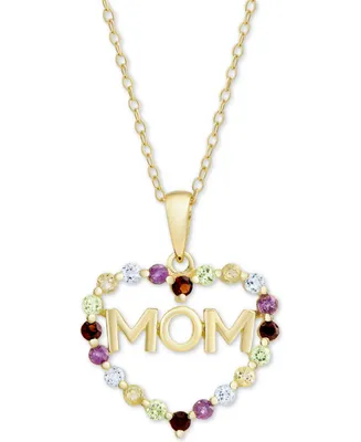 Multi-Gemstone Mom Heart 18" Pendant Necklace (7/8 ct. t.w.) in 18k Gold-Plated Sterling Silver