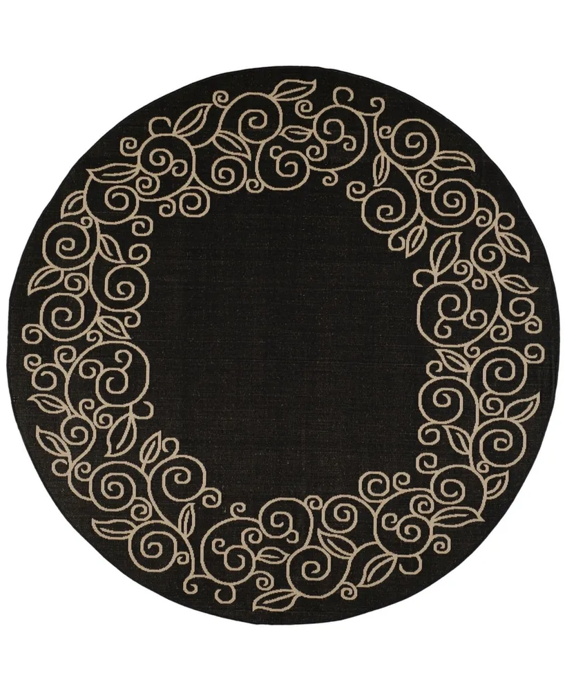 Safavieh Courtyard CY5139 Black and Beige 6'7" x 6'7" Round Outdoor Area Rug