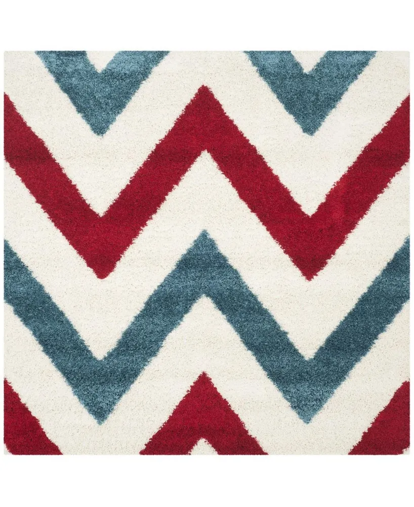 Safavieh Shag Kids SGK564 Ivory and Red 6'7" x 6'7" Square Area Rug