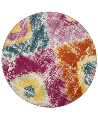 Safavieh Watercolor WTC699 Fuchsia and Orange 6'7" x 6'7" Round Area Rug