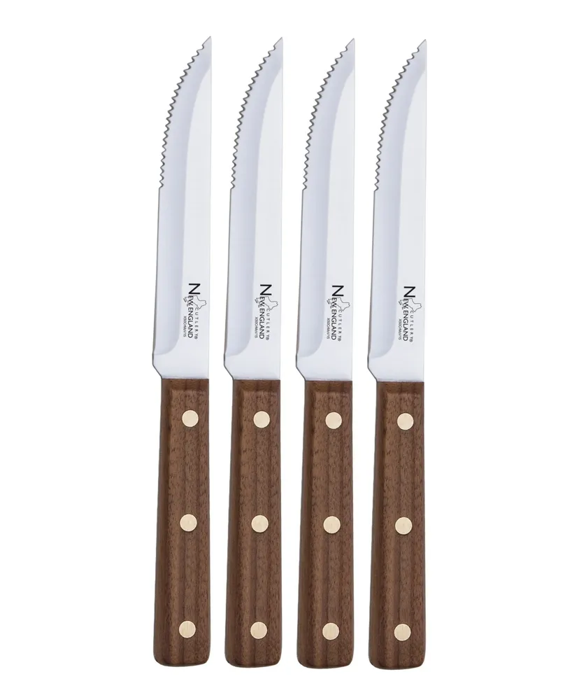 New England Cutlery 4 Piece Steak Knife Set with Full Tang Blade and Walnut Wood Handle