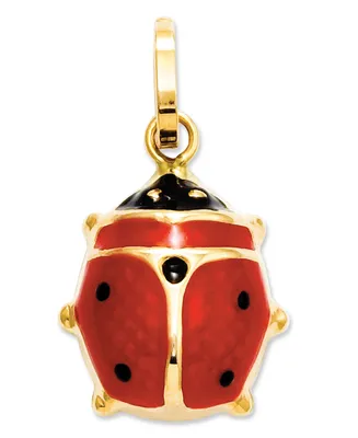14k Gold Charm, Red Enamel Ladybug Charm