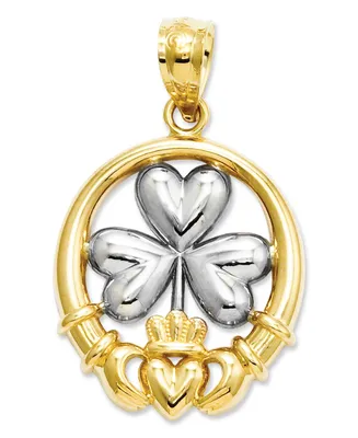 14k Gold and Sterling Silver Charm, Claddagh and Shamrock Charm