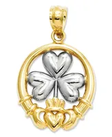 14k Gold and Sterling Silver Charm, Claddagh and Shamrock Charm