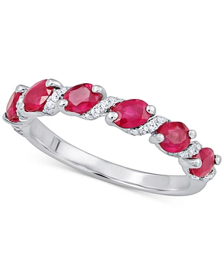 Sapphire (1-1/4 ct. t.w.) & Diamond (1/8 Ring 14k White Gold (Also Available Emerald and Ruby)