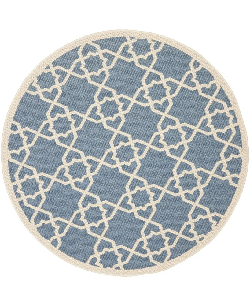 Safavieh Courtyard CY6032 Blue and Beige 7'10" x 7'10" Sisal Weave Round Outdoor Area Rug