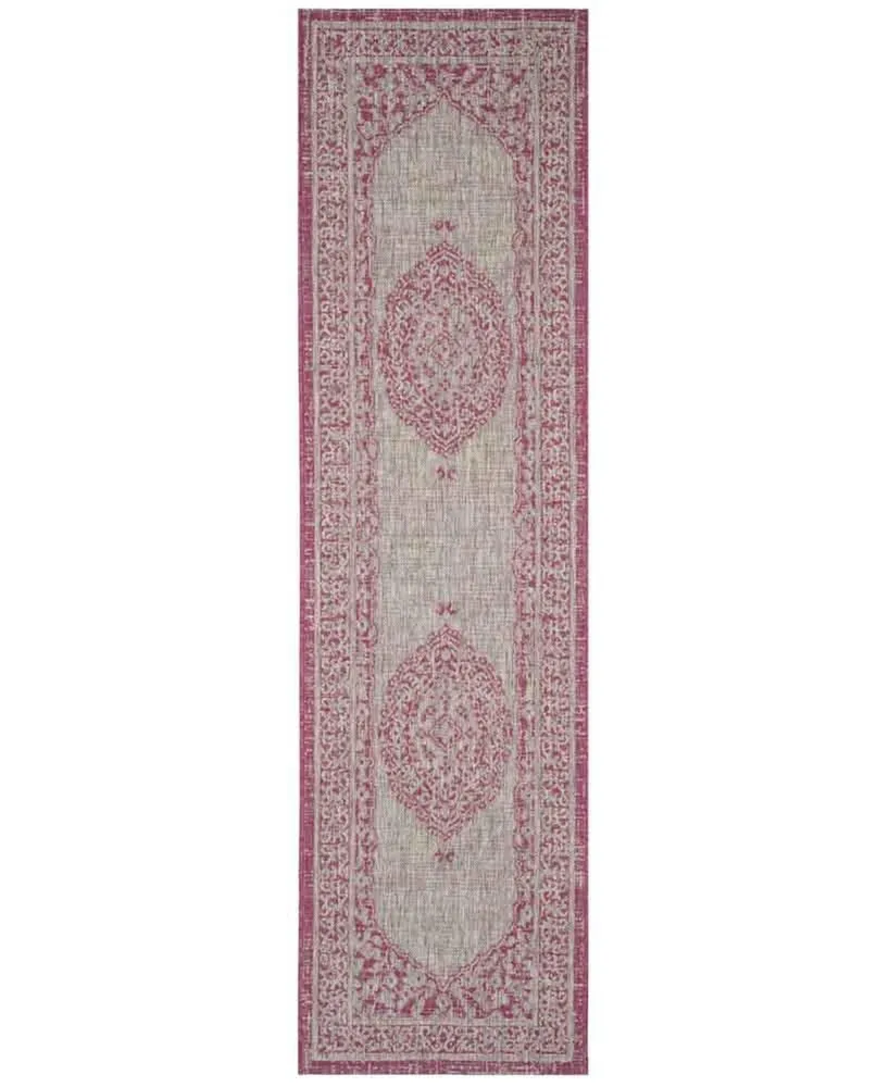 Safavieh Courtyard CY8751 Light Grey and Fuchsia 2'3" x 12' Sisal Weave Runner Outdoor Area Rug