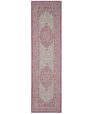 Safavieh Courtyard CY8751 Light Grey and Fuchsia 2'3" x 12' Sisal Weave Runner Outdoor Area Rug