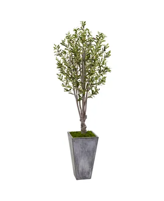 Nearly Natural 6' Olive Artificial Tree in Stone Planter
