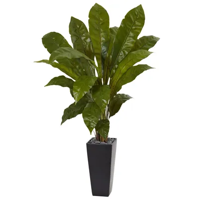 Nearly Natural 4.5' Bird's Nest Fern Artificial Plant in Black Tower Planter