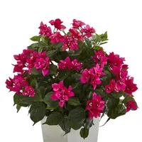 Nearly Natural Bougainvillea Artificial Plant in White Tower Planter