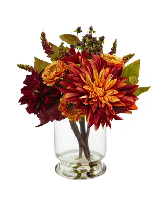 Nearly Natural Dahlia and Mum w/Vase Arrangement