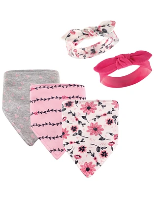 Hudson Baby Infant Girl Cotton Bib and Headband Set 5pk
