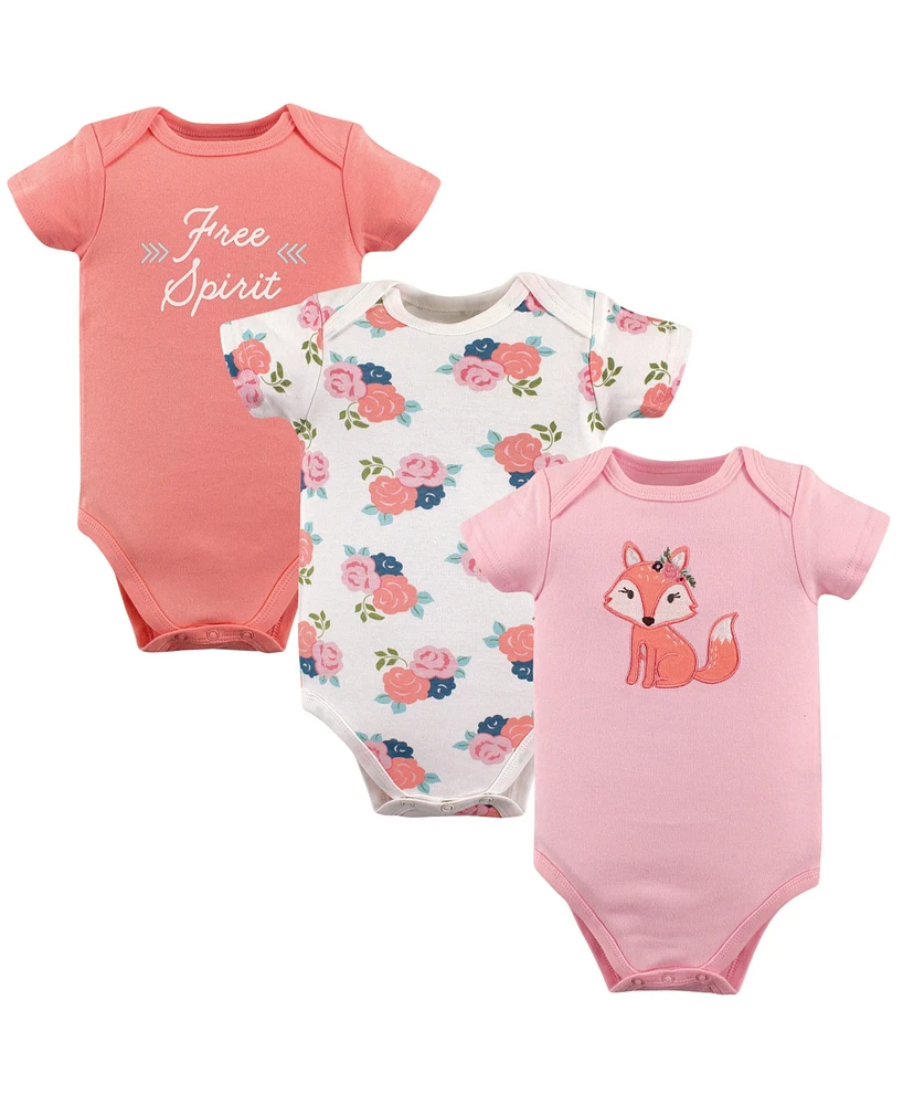 Hudson Baby Big Girls Plus Cotton Bodysuits 3pk, Floral Fox, 18-24 Months