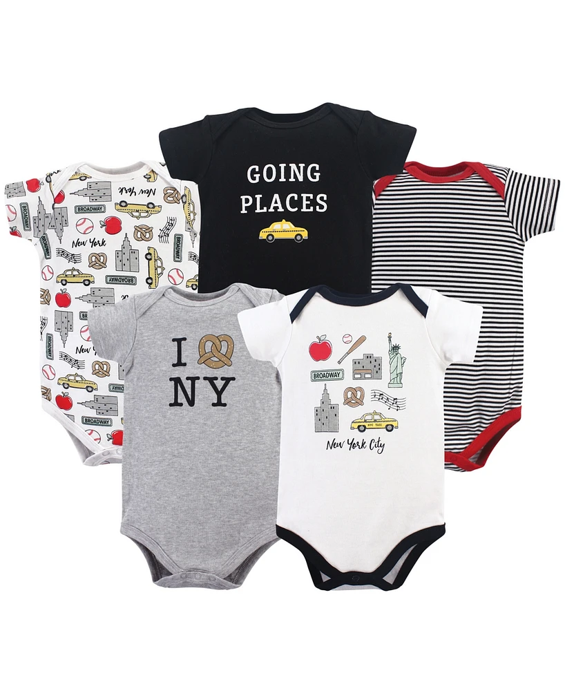 Hudson Baby Infant Boy Cotton Bodysuits 5pk, New York, 18-24 Months