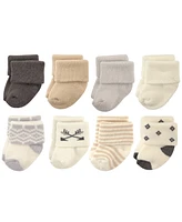 Hudson Baby Boys Unisex Cotton Rich Newborn and Terry Socks, Aztec, 0-6 Months