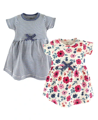Touched by Nature Baby Girls Organic Cotton Short-Sleeve Dresses 2pk, Garden Floral