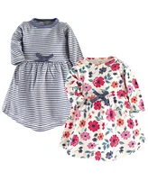 Touched by Nature Baby and Toddler Girl Organic Cotton Long-Sleeve Dresses 2pk, Garden Floral