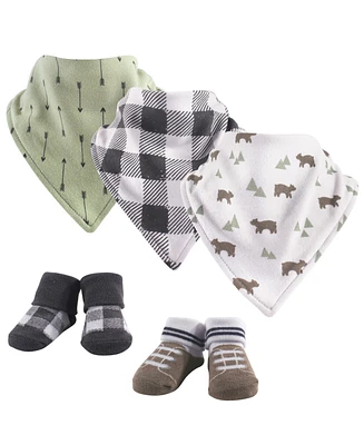 Yoga Sprout Baby Boy Cotton Bandana Bibs and Socks 5pk, Clever Fox, One Size