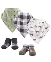 Yoga Sprout Baby Boy Cotton Bandana Bibs and Socks 5pk, Clever Fox, One Size