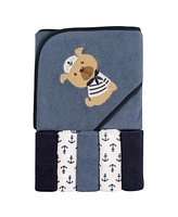 Luvable Friends Baby Boy Hooded Towel with Five Washcloths, Fox, One