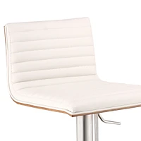 Cafe Adjustable Height Swivel Gray Artificial leather and Walnut Wood Bar Stool with Brushed Stainless Steel Base
