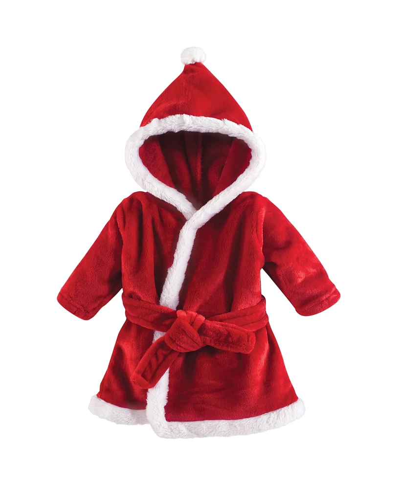 Hudson Baby Baby Boys Hudson Unisex Plush Animal Face Bathrobe, Red Santa, 0-9 Months