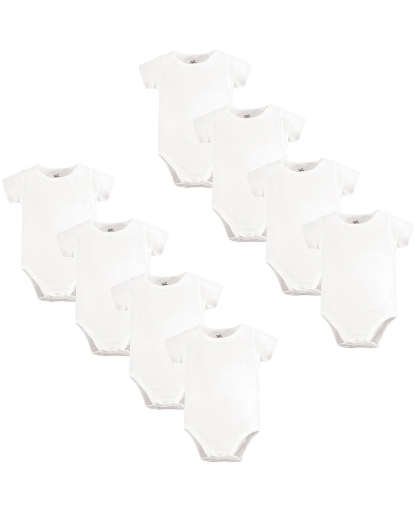 Touched by Nature Baby Boys Cotton Bodysuits 8pk, White, 18-24 Months